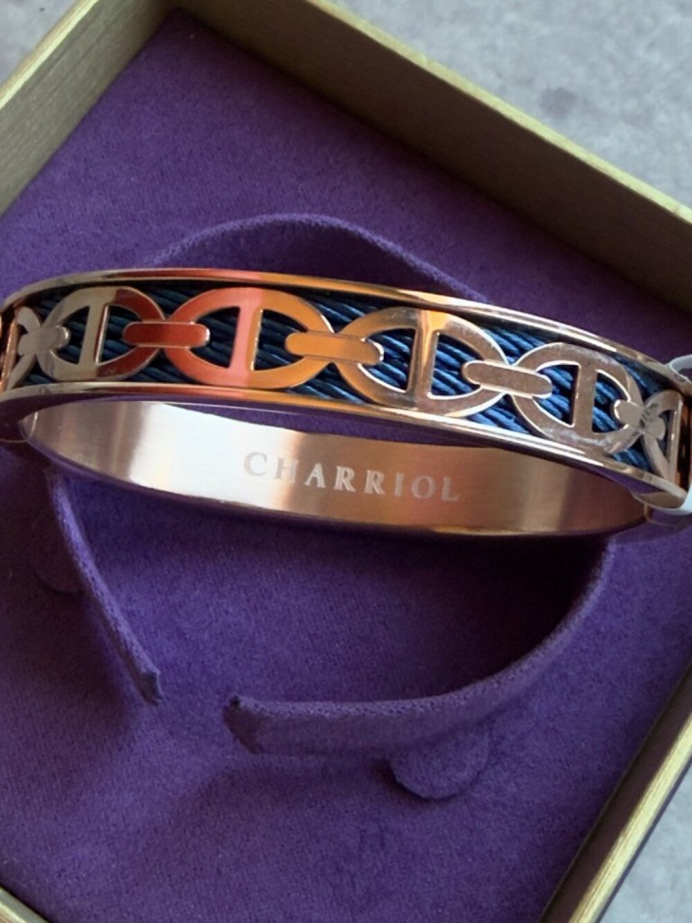 Charriol Forever Marine Rose Gold Bangle Bracelet New in Box Size Small